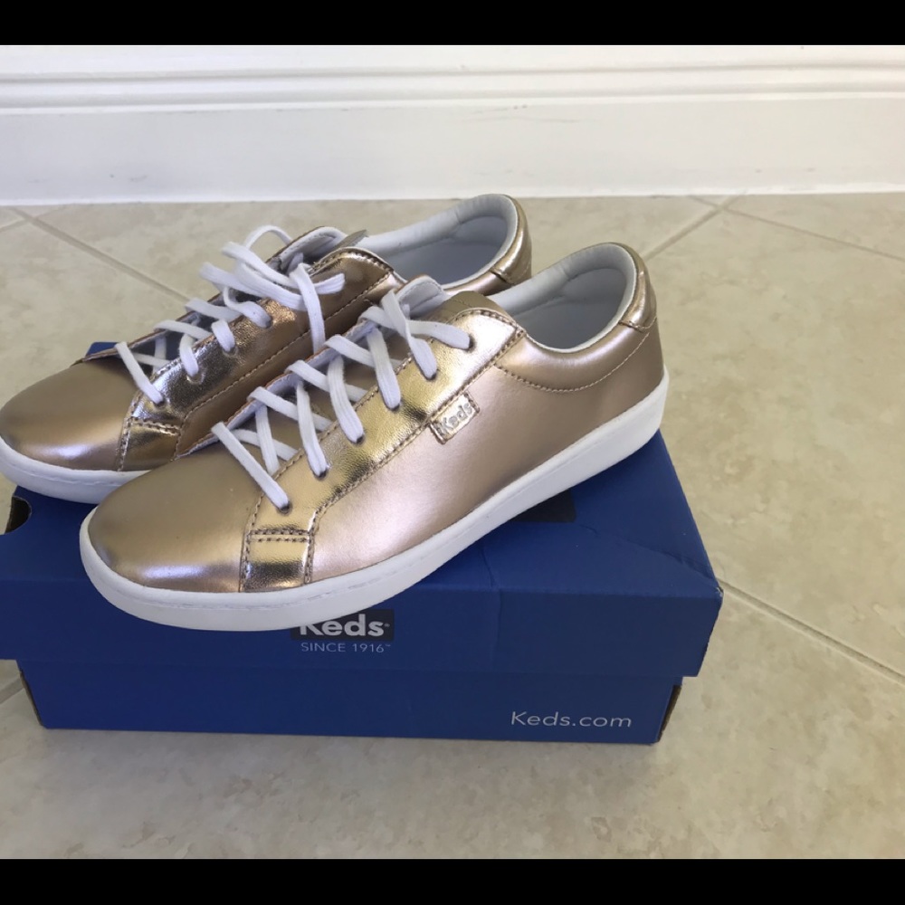 Womens rose gold leather keds sneakers